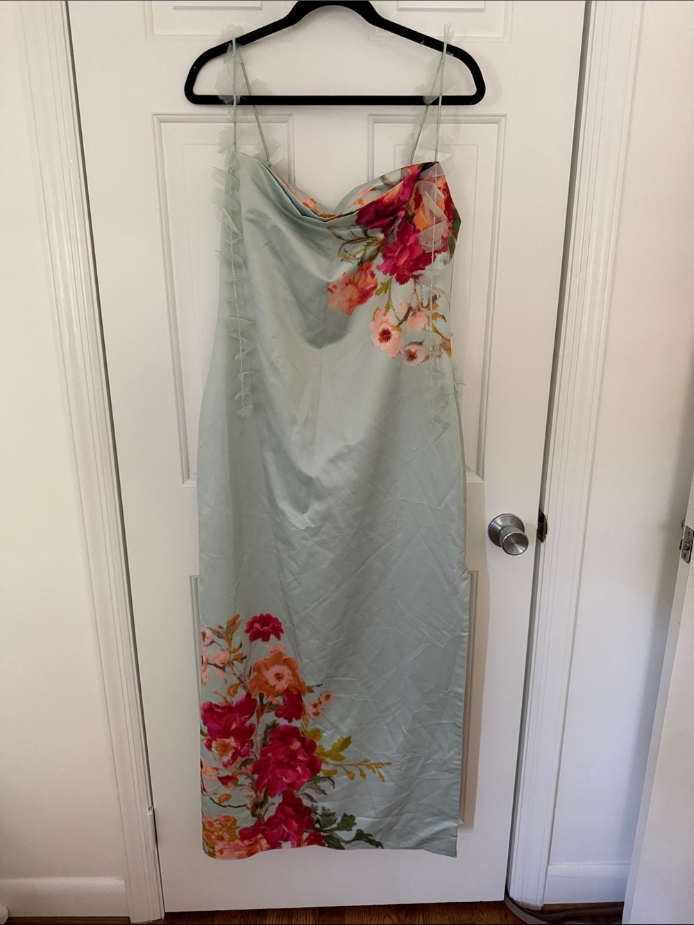 BHLDN Mint Slip Maxi Dress with Pink & Coral Floral Accents
